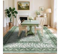 QJDTZMD Tapis Salon 150 x 200 cm Tapis Antidérapant Lavable en Machine Doux Décoratif pour Bureau Chambre à Coucher Dortoir Traditional Floral Green Beige White Gold