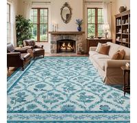 QJDTZMD Tapis Salon 150 x 200 cm Tapis Antidérapant Lavable en Machine Doux Décoratif pour Bureau Chambre à Coucher Dortoir Traditional Floral Blue White