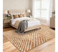 QJDTZMD Tapis Salon 160 x 180 cm Chambre Antidérapant Intérieur Rectangulaire Soft Cuisine Tapis de Plancher Modern Geometric Camel White