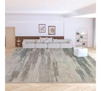 QJDTZMD Tapis Salon 160 x 180 cm Tapis Antidérapant Lavable en Machine pour Cuisine Chambre à Coucher Bureau Encre Abstraite Moderne Marron Vert