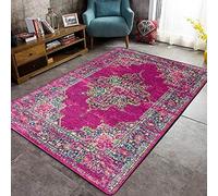 QJDTZMD Tapis Salon 200 x 300 cm Grand Antidérapant Intérieur Moquette Chambre Moelleux Moderne Tapis Rectangulaire De Sol Style Ethnique Floral rétro Rose Rouge