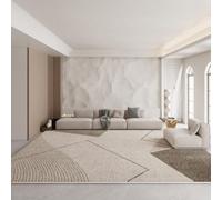 QJDTZMD Tapis Salon Grand 180 x 200 cm Chambre Moquette Salle a Manger Antidérapant Moquette Tapis de Sol Lavable en Machine pour Cuisine Lignes géométriques Modernes Beige Marron