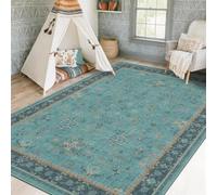 QJDTZMD Tapis Salon Grand 180 x 270 cm Tapis Antidérapant Lavable en Machine Maison Tapis Salle à Manger Chambre à Coucher Modern Traditional Blue Gray Yellow Gold Pink