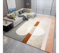 QJDTZMD Tapis Salon Grand 200 x 290 cm Chambre Antidérapant Moquette Lavable Tapis de Sol Doux pour la Décoration Intérieure Lignes géométriques Modernes Orange, Noir et Beige