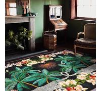 QJDTZMD Tapis Salon Moderne 160 x 180 cm Tapis Antidérapant Lavable en Machine pour Cuisine Chambre à Coucher Bureau Floral Moderne Vert Noir