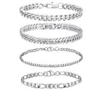 QJFHURB 4 Pcs Bracelet Homme Bijoux Homme Bracelet Homme Acier Bracelets Pour Homme Gourmette Homme Argent Bracelet Homme Argent Gourmette Homme Ensemble Robuste Bracelet Bracelet Chaîne Hommebracelet