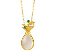 QJFORU Collier en Argent et Jade, Pendentif en Jade, Collier Porte-Bonheur en Or 22 carats avec orchidée for Femme, Pendentif en Argent Sterling et calcédoine Naturelle, Bijou de tempérament National