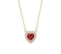 QJFORU Collier en Argent et Jade, Pendentif en Jade, Joli Collier en Forme de cœur Rouge for Femme, en Argent Sterling plaqué Or, Bijoux d'amour for Femme, Petite Amie, Fille