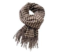 QJFORU Écharpe tartan, écharpe pashmina, écharpe de mode, écharpe femme chaude automne hiver châles à carreaux avec glands, motif pied-de-poule à carreaux imitation cachemire(Brown)