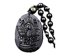 QJFORU Pendentif en Jade, Bijoux de Charme, Collier de Perles d'obsidienne Noire Naturelle, Pendentif en Jade Phoenix sculpté à la Main, Bijoux de Charme Tendance, amulette
