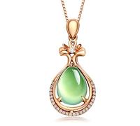 QJFORU Pendentif en Jade, Pendentif en Jade de Vigne en Or Rose, Collier en Pierre précieuse en mosaïque de Diamants Grace, Collier en Pierre précieuse en Turquoise for Femmes