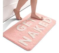 QJHOMO Get Naked Tapis de bain antidérapant en microfibre douce - Motif lettres colorées - 50 x 80 cm - Lavable en machine - Rose et blanc