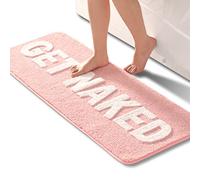 QJHOMO Get Naked Tapis de Bain antidérapant pour Salle de Bain, Motif Lettres colorées, en Microfibre Douce, Lavable en Machine, 45 x 120 cm, Rose et Blanc