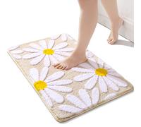 QJHOMO Tapis de bain beige à fleurs blanches - 40 x 60 cm - Antidérapant - En microfibre douce - Lavable en machine - Super absorbant - Pour douche