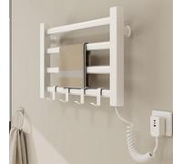 QJHSSM Warm Towel Mini/Porte-Serviettes Chauffant Mural éLectrique 4 Barres, Radiateur Chauffe Serviette Salle de Bain, Thermostat 55 °C, 45 X 30cm-White