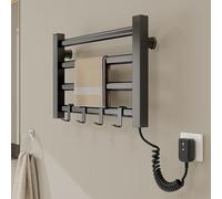 QJHSSM Warm Towel Mini/Porte-Serviettes Chauffant Mural éLectrique 4 Barres, Radiateur Chauffe Serviette Salle de Bain, Thermostat 55 °C, 45 X 30cm-Black