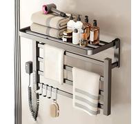 QJHSSM Warm Towel Mini/Porte-Serviettes électrique 4 Barres, Porte-Serviettes Chauffant Mural, 50x38cm, Faible consommation, Étanche IPX4, Écan LED et minuterie 24h, Réglage Température-Grey