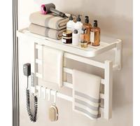 QJHSSM Warm Towel Mini/Porte-Serviettes électrique 4 Barres, Porte-Serviettes Chauffant Mural, 50x38cm, Faible consommation, Étanche IPX4, Écan LED et minuterie 24h, Réglage Température-White