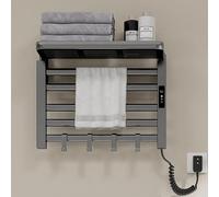 QJHSSM Warm Towel Mini/Porte-Serviettes électrique 5 Barres, Porte-Serviettes Chauffant Mural, 50x40cm, Faible consommation, Étanche IPX5, Écan LED et minuterie 24h, Réglage Température-Grey