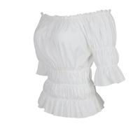 QJIRZB Blouses et chemises à épaules dénudées pour femme - Haut médiéval Renaissance - Pirate gothique - Manches courtes - Grande taille, blanc, S