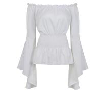 QJIRZB Chemisier médiéval à manches longues et épaules dénudées pour femme - Style gothique et paysanne - Style bohème, blanc, XS