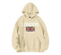 QJIRZB Pull à capuche pour femme - Sweat à capuche avec drapeau britannique Londres - Imprimé de lettres - Streetwear - Pull fantaisie personnalisé - Grande taille disponible (#01 kaki, L)