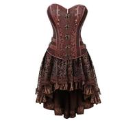 QJIRZB Robe corset marron avec jupe tutu pour femmes, steampunk, gothique, punk, bustier, pirate, costume d'Halloween grande taille (marron, M)