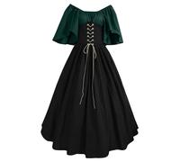 QJIRZB Robe médiévale Renaissance avec corset - Surrobe de style paysanne irlandais du 18e siècle | Costume d'Halloween et de costumade (#02 vert foncé, 4XL)