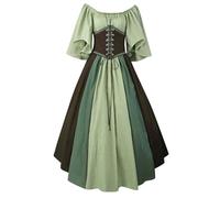 QJIRZB Robe médiévale Renaissance avec corset - Surrobe de style paysanne irlandais du 18e siècle | Costume d'Halloween et de costumade (#02 vert clair, taille XXL)