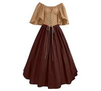 QJIRZB Robe médiévale Renaissance avec corset - Surrobe de style paysanne irlandais du 18e siècle | Costume d'Halloween et de costumade (#03 vin, taille XL)
