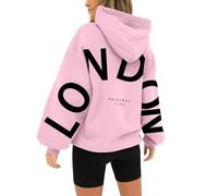 QJIRZB Sweat à capuche surdimensionné pour femme avec imprimé lettre: sweatshirts à capuche à manches longues pour l'hiver et l'automne, A Pink London, S