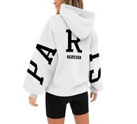 QJIRZB Sweat à capuche surdimensionné pour femme avec imprimé lettre: sweatshirts à capuche à manches longues pour l'hiver et l'automne, B White Paris, XL