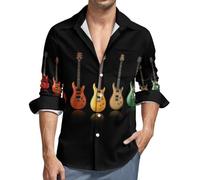 Qjjinxior Chemise à manches longues pour homme, chemises décontractées avec poche pour homme, drapeau du Brésil vert, Guitare musicale colorée, M