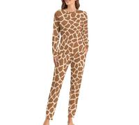Qjjinxior Ensemble de pyjama à col rond pour femme, motif girafe avec poches, Motif girafe, XXL