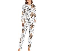 Qjjinxior Ensemble de pyjama à col rond pour femme, pyjama mignon bouledogue français pour femme, pyjama pour femme avec poches, Joli bouledogue français, M