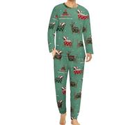 Qjjinxior Ensemble de pyjama à col rond pour homme, pyjama pingouin mignon pour homme, pyjama pour homme avec poches, Teckel de Noël, 6XL