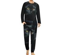 Qjjinxior Ensemble de pyjama à col rond pour homme, pyjama pour homme, pyjama pour homme avec poches, Motif chat noir, XL