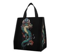 Qjjinxior Grand sac à déjeuner pliable et étanche avec motif dragon mythique pour le travail, le pique-nique, les voyages