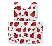 Qjjinxior Lot de 2 tapis de bain mouchetés infinis - Motif coccinelles - Doux - 1 tapis de bain et 1 tapis de toilette en forme de U