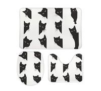 Qjjinxior Lot de 3 tapis de salle de bain antidérapants pour salle de bain et toilettes, motif chat noir, groupe de chats noirs