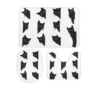 Qjjinxior Lot de 3 tapis de salle de bain antidérapants pour salle de bain et toilettes, motif chat noir, groupe de chats noirs