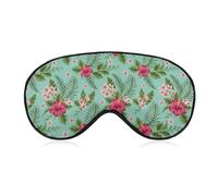 Qjjinxior Masque pour les yeux en tissu lisse, motif feuilles tropicales hawaïennes, fleurs, masque de sommeil avec bandeau réglable pour homme et femme
