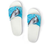 Qjjinxior Pantoufles antidérapantes, dauphins ludiques pour hommes et femmes, claquettes de douche, Style blanc, 43.5 EU