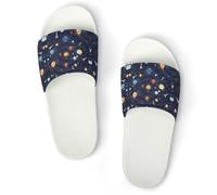 Qjjinxior Pantoufles antidérapantes, motif fusée spatiale, planète, système solaire, pour hommes et femmes, claquettes de douche, Style blanc, 40 2/3 EU