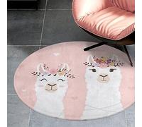 Qjjinxior Petit tapis rond en flanelle 60 x 60 cm - Motif lama mignon - Antidérapant - Pour chambre à coucher, salon, décoration