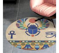 Qjjinxior Petit tapis rond en flanelle 60 x 60 cm, motif scarabée égyptien, antidérapant pour chambre à coucher, salon, décoration
