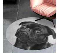 Qjjinxior Petit tapis rond en flanelle, 80 x 80 cm, joli carlin noir, tapis de sol antidérapant pour chambre à coucher, salon, décoration