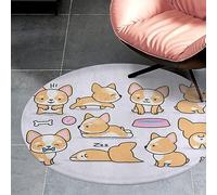 Qjjinxior Petit tapis rond en flanelle 90 x 90 cm, drôle Corgi tapis de sol, tapis antidérapant pour chambre à coucher, salon, décoration