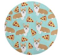 Qjjinxior Petit tapis rond en flanelle, 90 x 90 cm, tapis de sol corgi et pizza, tapis antidérapant pour chambre à coucher, salon, décoration