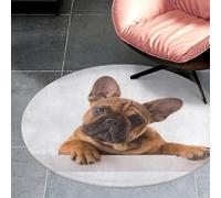 Qjjinxior Petit tapis rond en flanelle de 80 x 80 cm, motif patte de bouledogue français et chien, tapis de sol antidérapant pour chambre à coucher, salon, décoration
